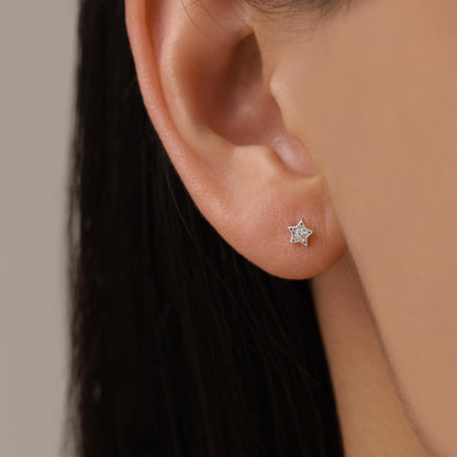 Sterling Silver Tiny CZ Star 16g Flat Back Stud Earrings UK