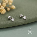 Sterling Silver CZ Star 18g Ball Back Screw Back Earrings