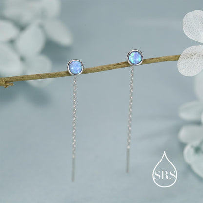 Blue Opal Dot Threader Earrings in Sterling Silver, Lab Opal Ear Threaders, Silver or Gold, Opal Threaders, Chain Earrings