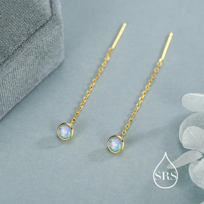 Blue Opal Dot Threader Earrings in Sterling Silver, Lab Opal Ear Threaders, Silver or Gold, Opal Threaders, Chain Earrings