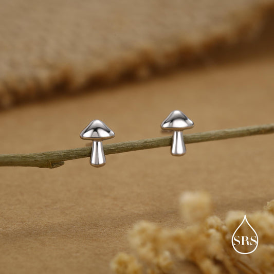 Sterling Silver Tiny Mushroom Stud Earrings
