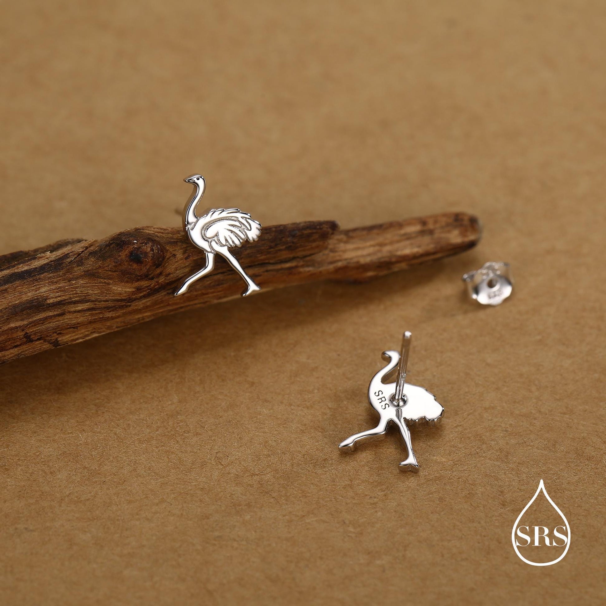 Sterling Silver Ostrich Stud Earrings