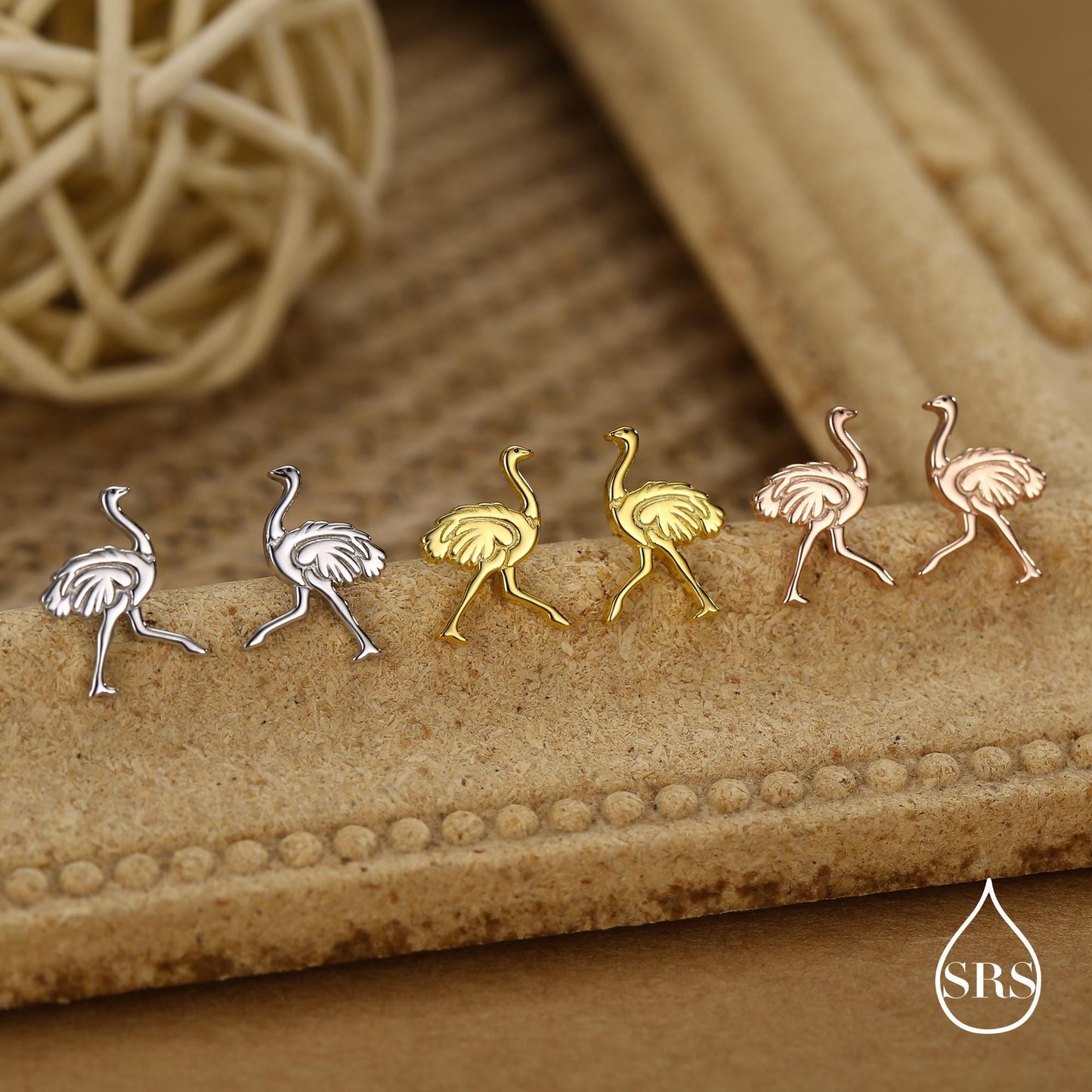 Sterling Silver Ostrich Stud Earrings