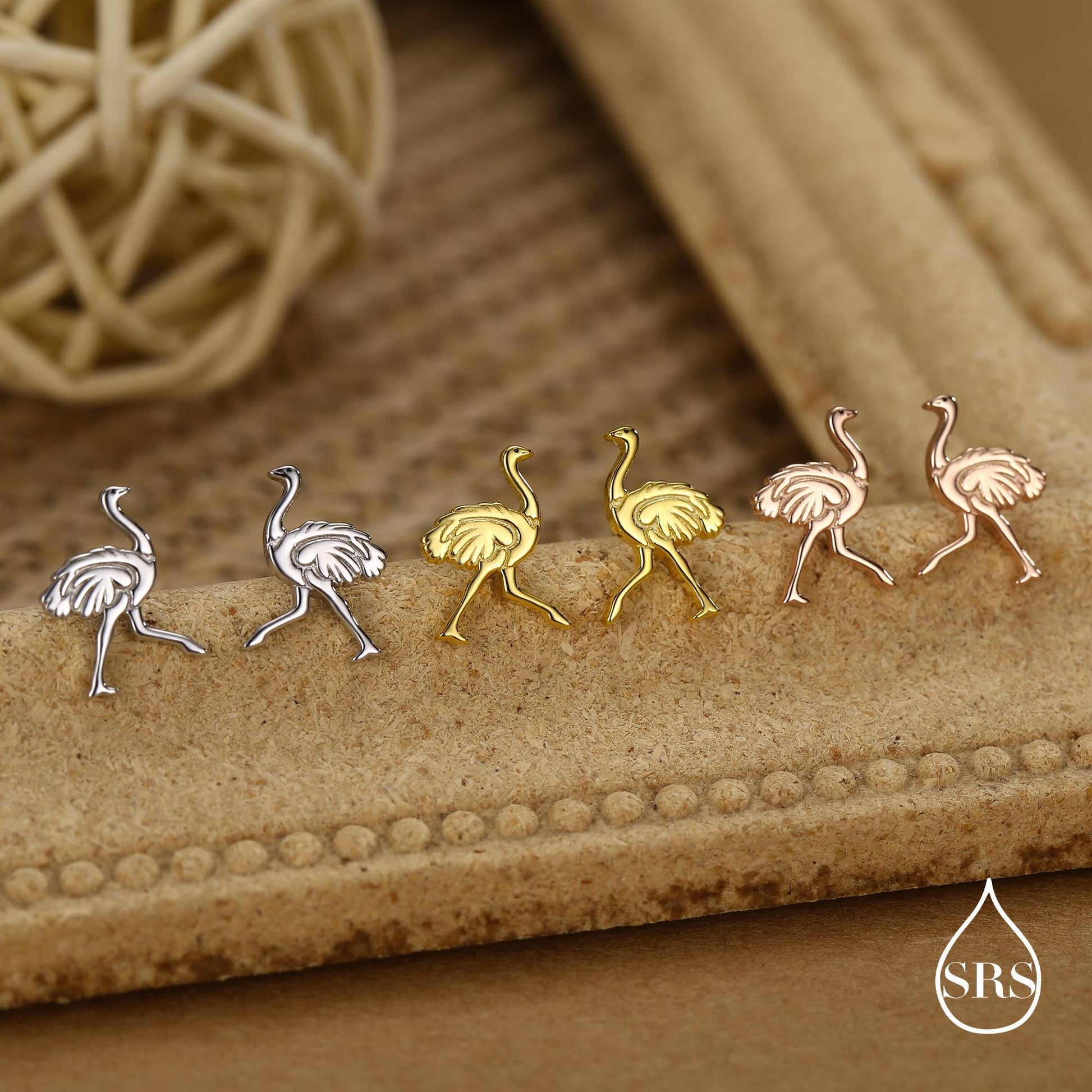Sterling Silver Ostrich Stud Earrings