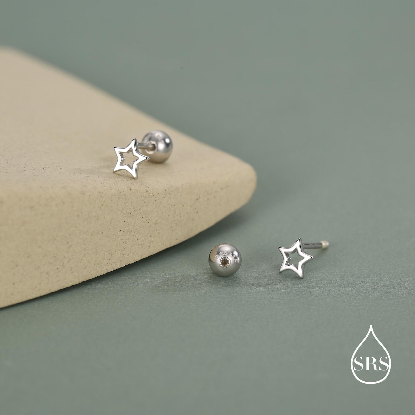 Tiny Open Star Screw Back Earrings in Sterling Silver