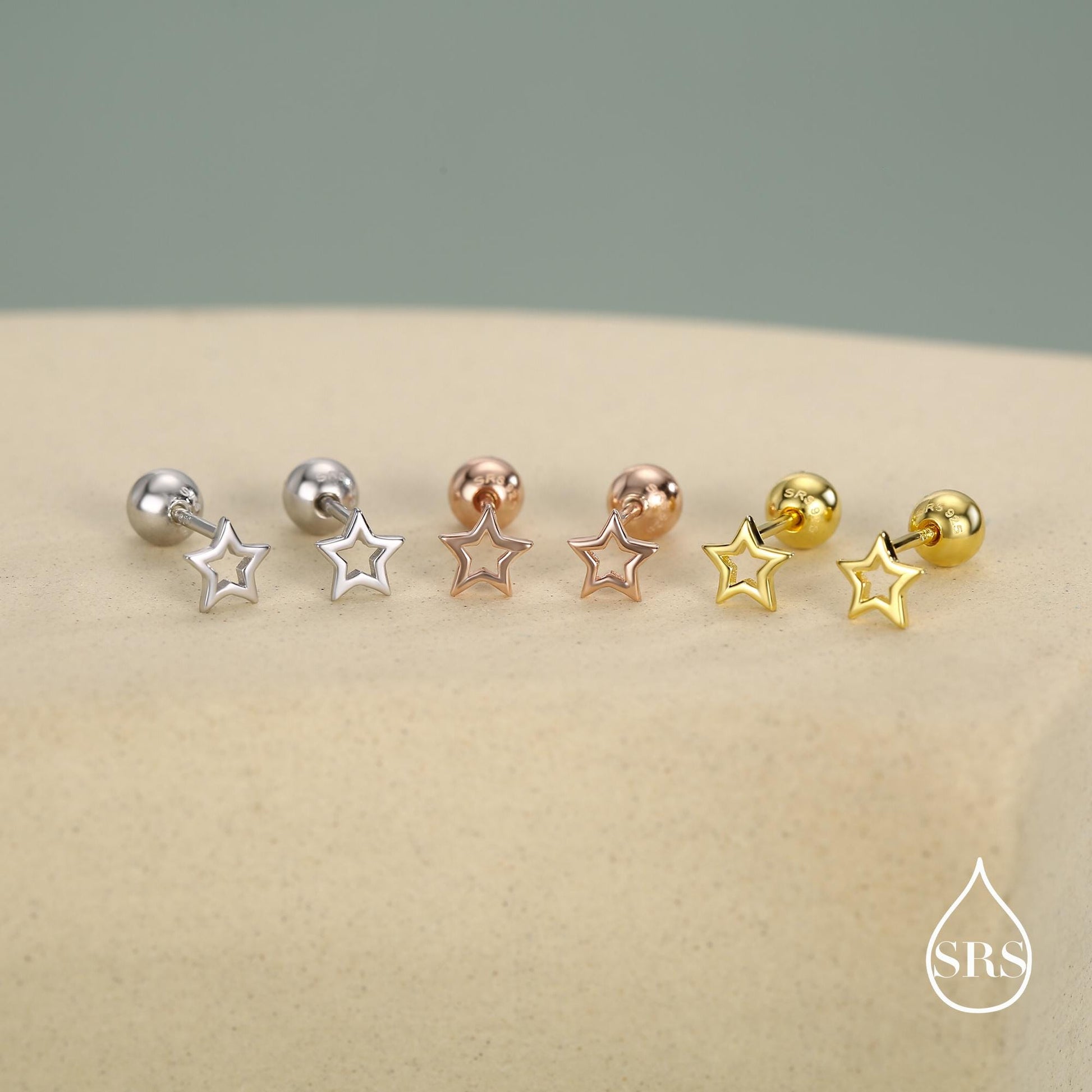 Tiny Open Star Screw Back Earrings in Sterling Silver