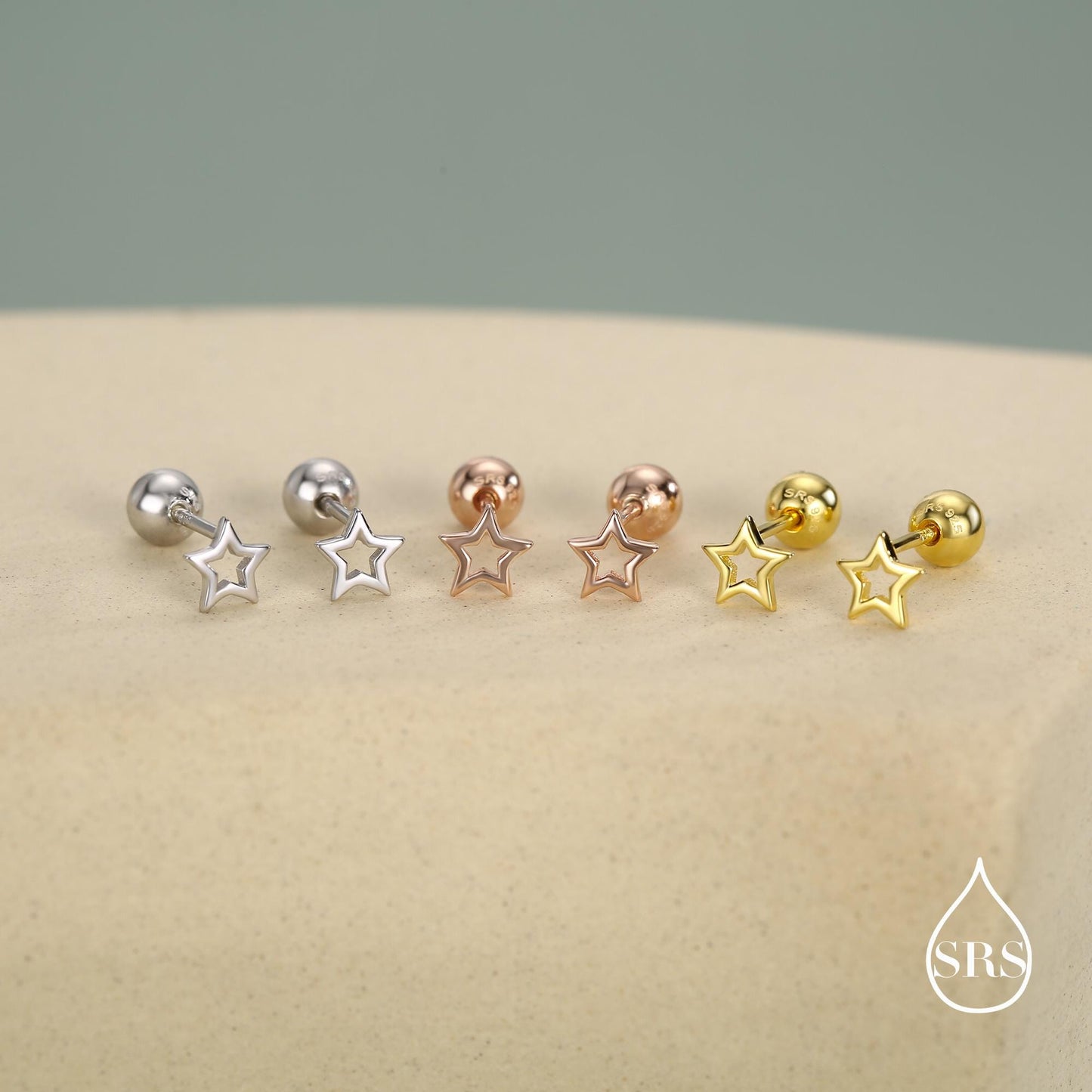 Tiny Open Star Screw Back Earrings in Sterling Silver