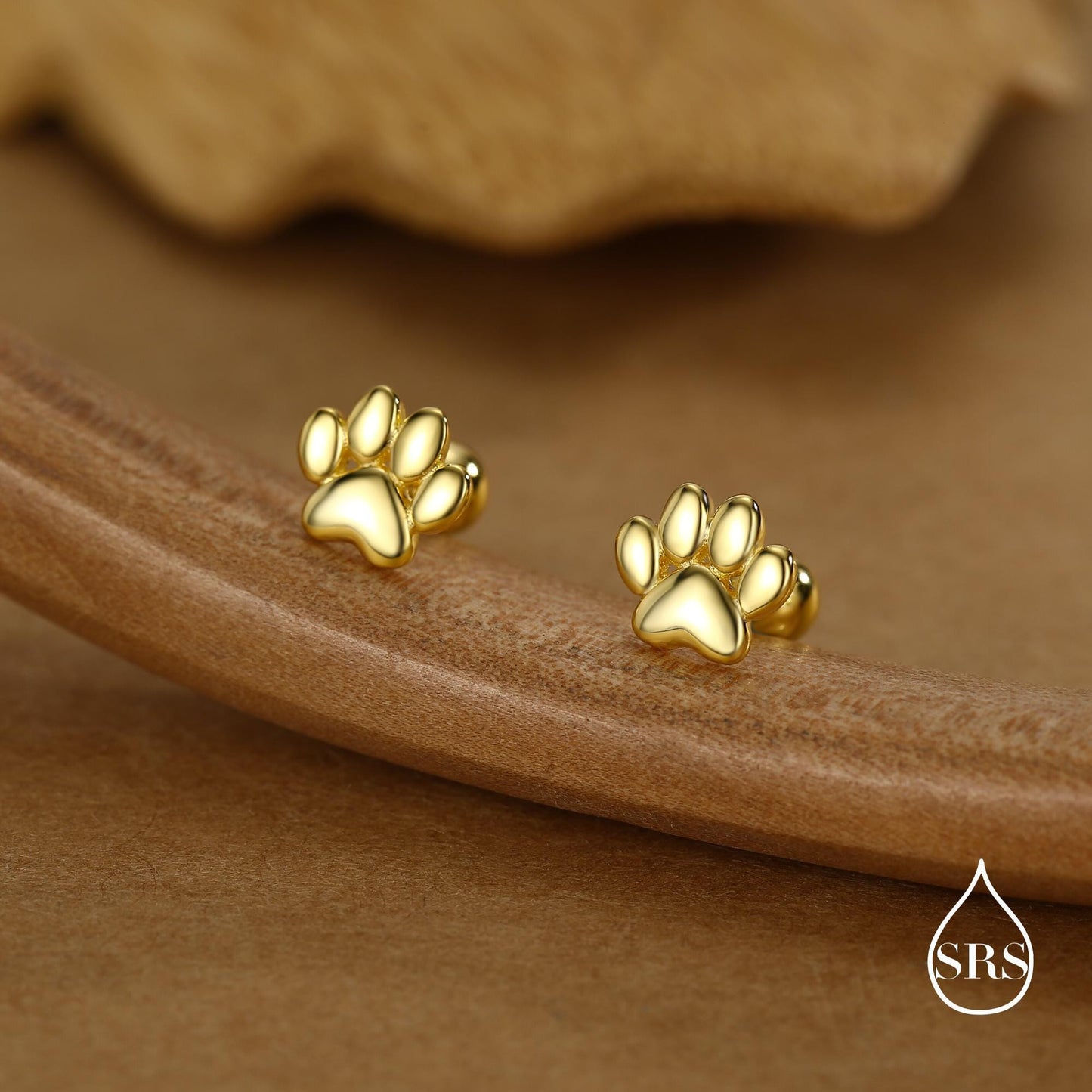 Sterling Silver Paw Print Screw Back Stud Earrings