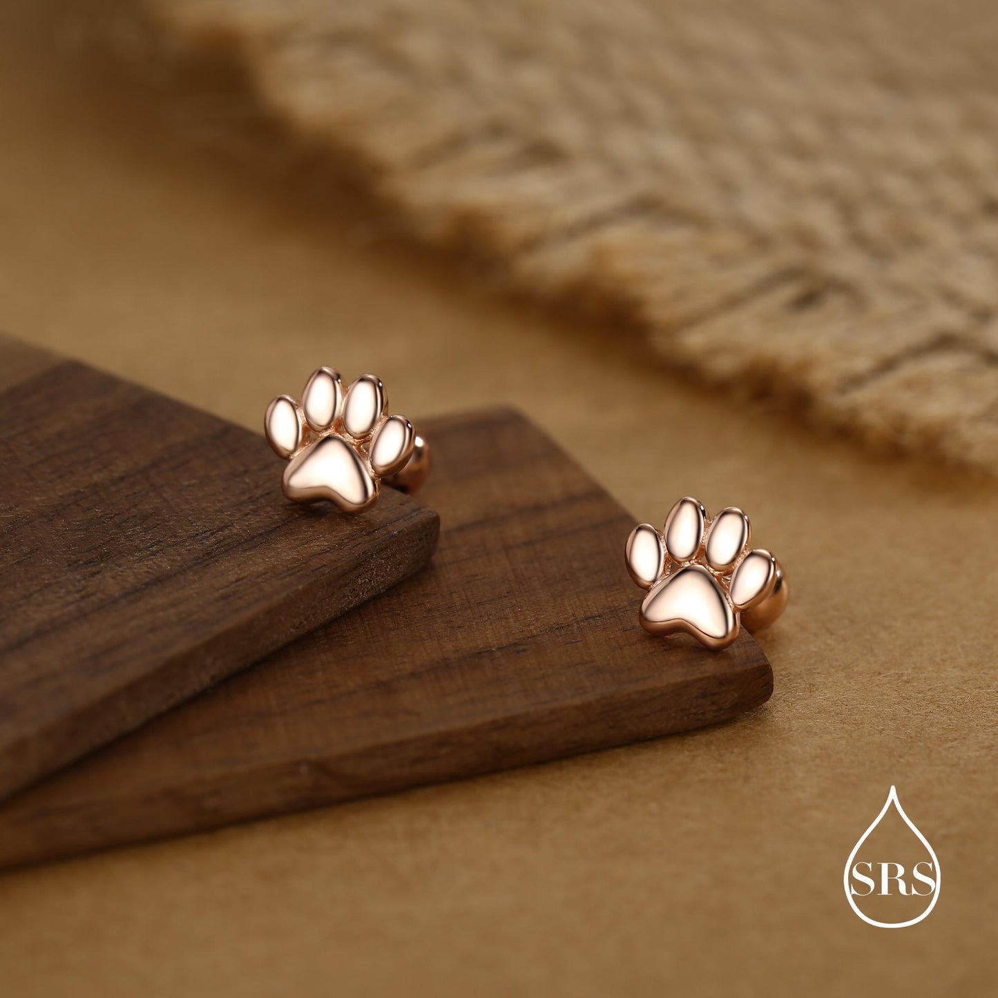 Sterling Silver Paw Print Screw Back Stud Earrings