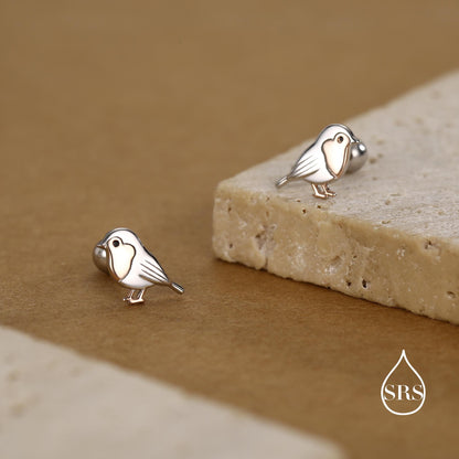 Sterling Silver Robin 18G Screw Back Stud Earrings