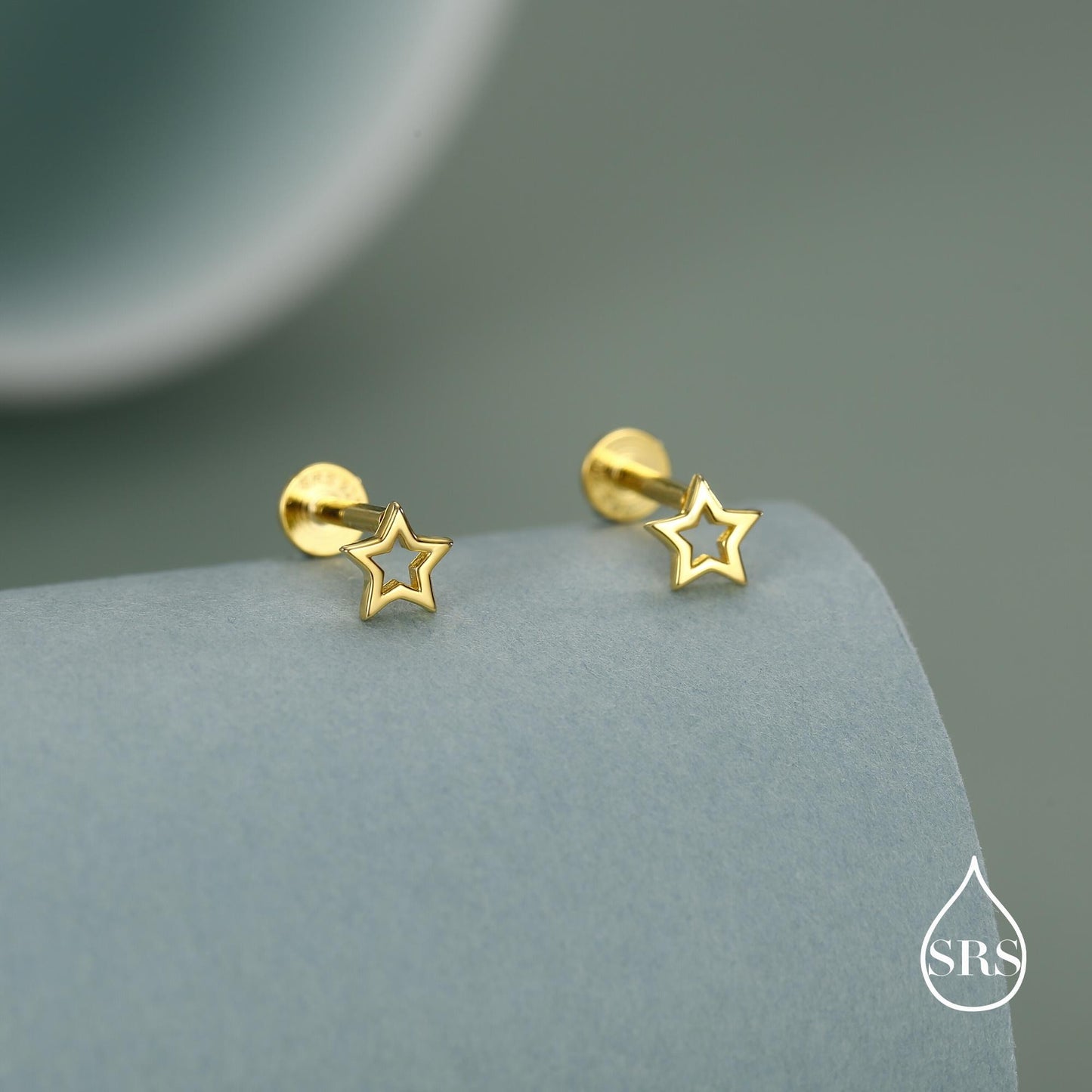 Sterling Silver Open Star 16g Flat Back Stud Earrings