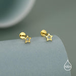 Sterling Silver Open Star 16g Flat Back Stud Earrings