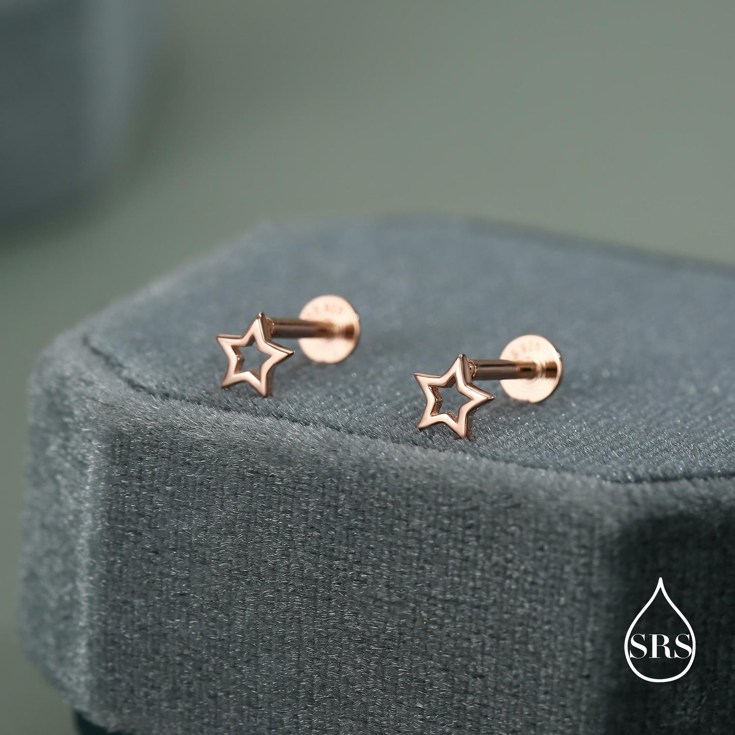 Sterling Silver Open Star 16g Flat Back Stud Earrings