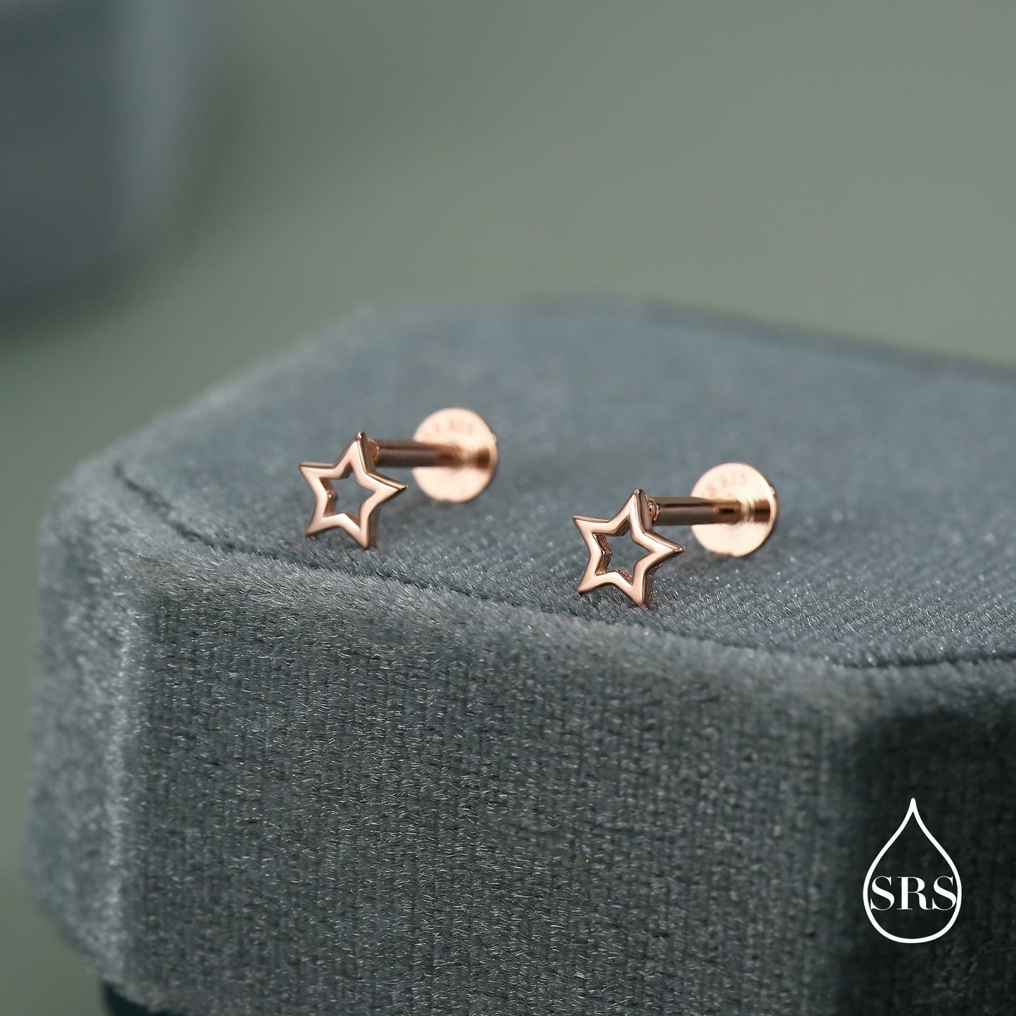 Sterling Silver Open Star 16g Flat Back Stud Earrings