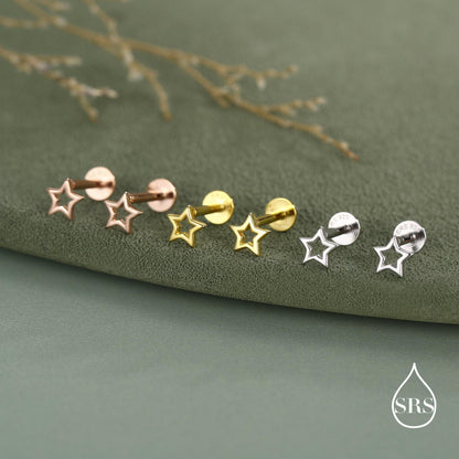 Sterling Silver Open Star 16g Flat Back Stud Earrings