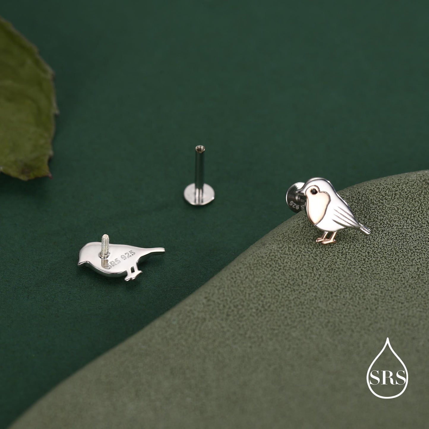 Sterling Silver Robin 16g Flat Back Stud Earrings