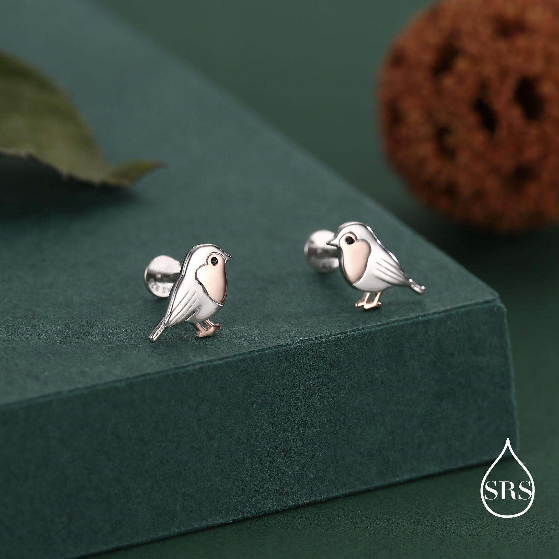 Sterling Silver Robin 16g Flat Back Stud Earrings