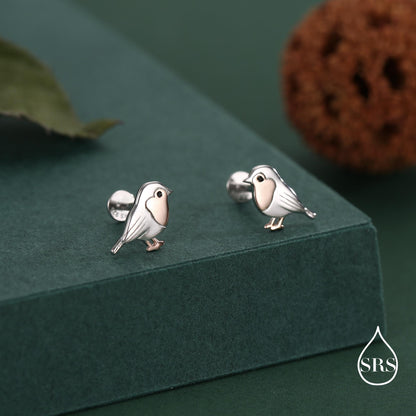 Sterling Silver Robin 16g Flat Back Stud Earrings