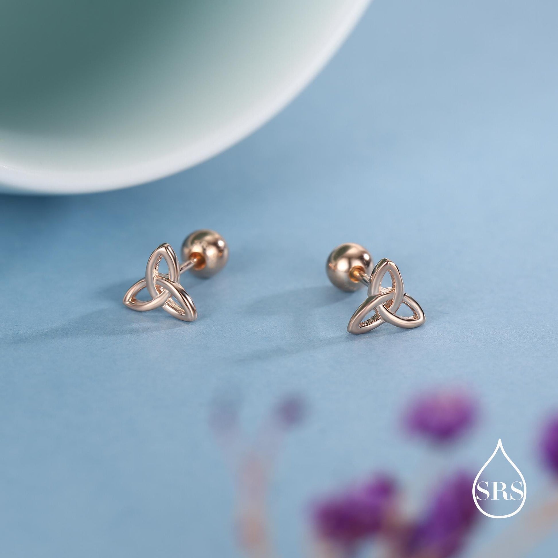 Sterling Silver Trinity Knot 18g Ball Back Screw Back Earrings