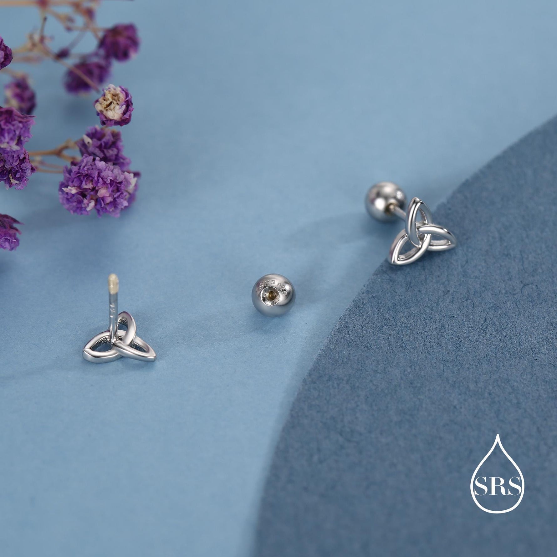 Sterling Silver Trinity Knot 18g Ball Back Screw Back Earrings