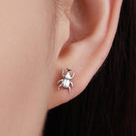 Tiny Mismatched Little Stag Beetle Stud Earrings in Sterling Silver, Silver or Gold, Asymmetric Beetle Earrings, Bugs Earrings, Bugs Stud