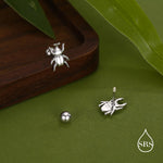 Sterling Silver Mismatched Beetle 18G Screw Back Earrings, Animal Earrings