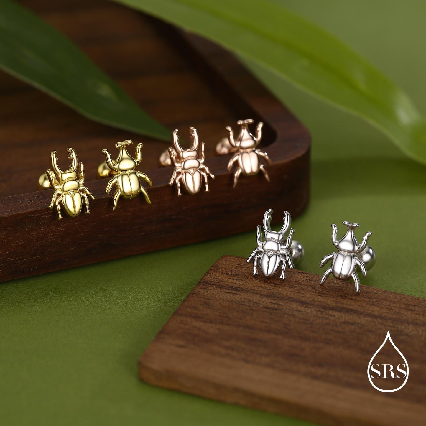 Sterling Silver Mismatched Beetle Screw Back Stud Earrings