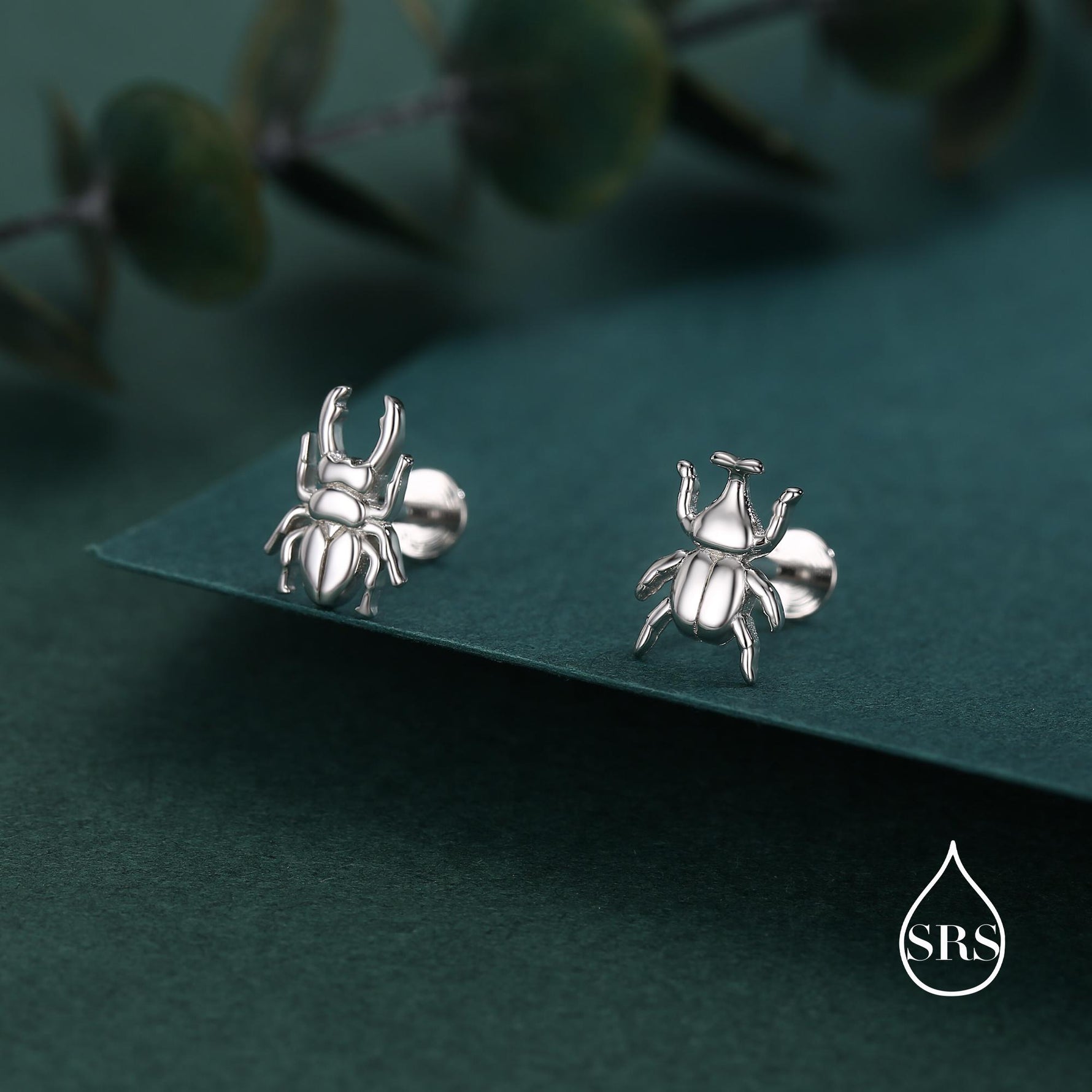 Sterling Silver Mismatched Beetle 16g Flat Back Stud Earrings
