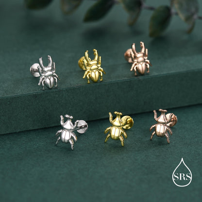 Sterling Silver Mismatched Beetle 16g Flat Back Stud Earrings