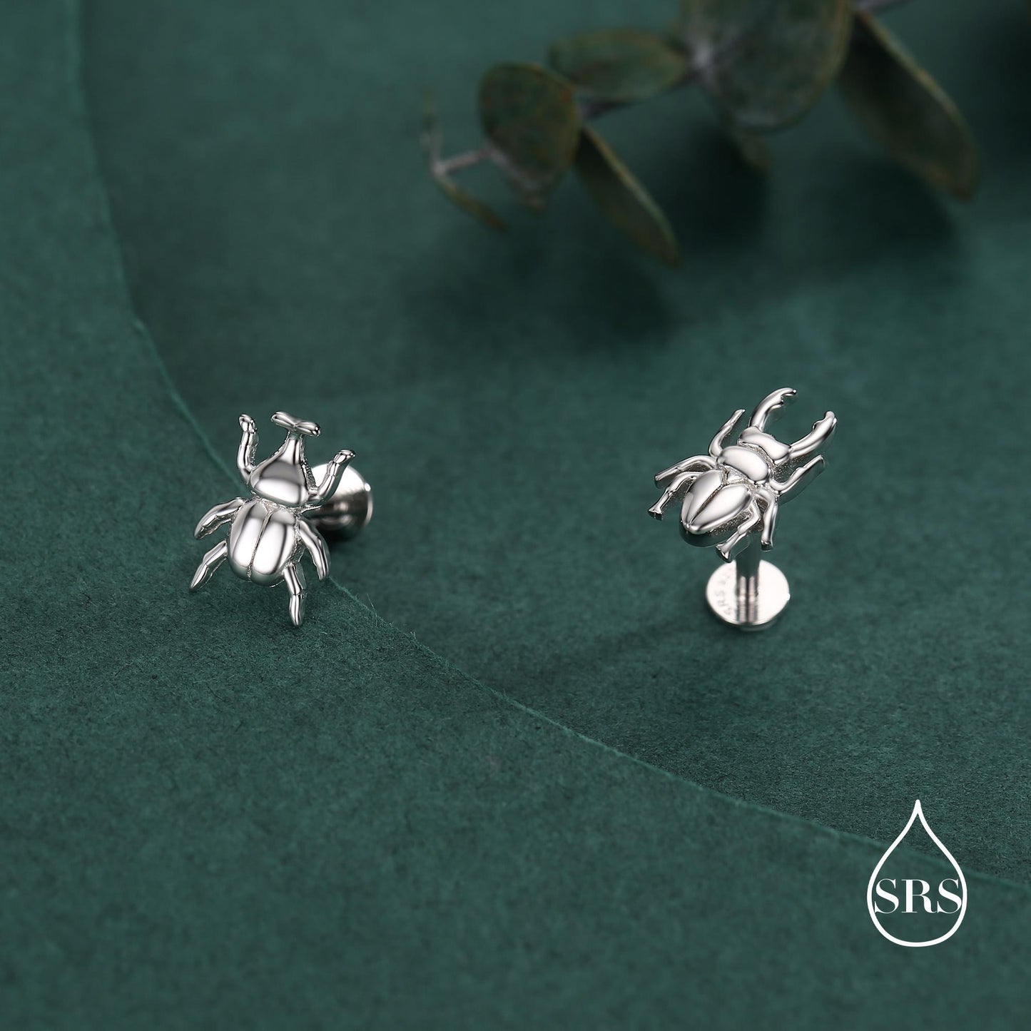 Sterling Silver Mismatched Beetle 16g Flat Back Stud Earrings