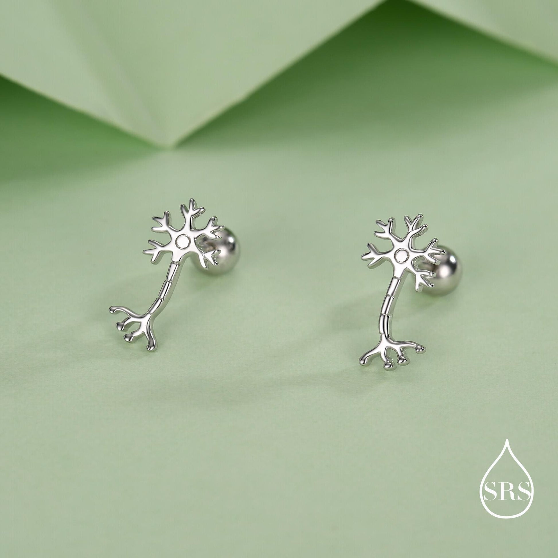 Sterling Silver Neuron 18G Screw Back Stud Earrings