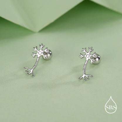 Sterling Silver Neuron 18G Screw Back Stud Earrings