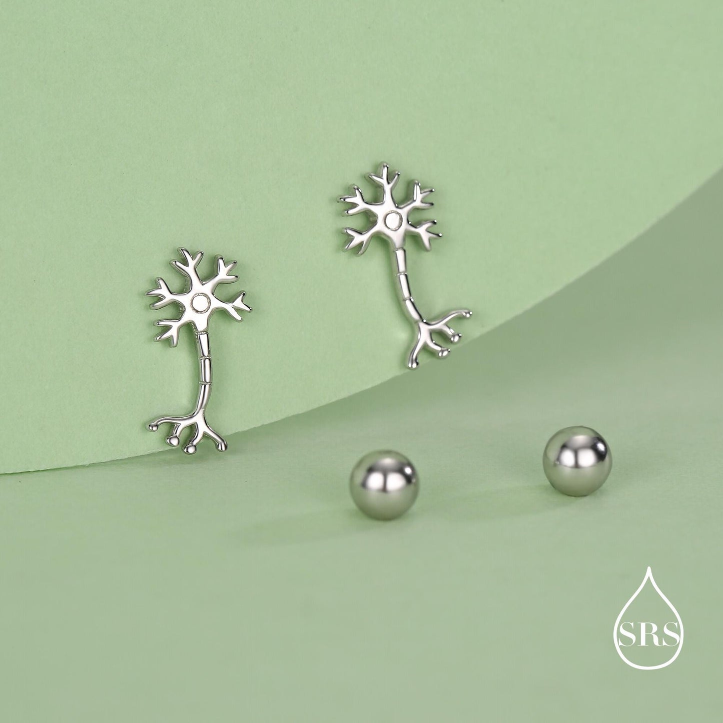 Sterling Silver Neuron 18G Screw Back Stud Earrings