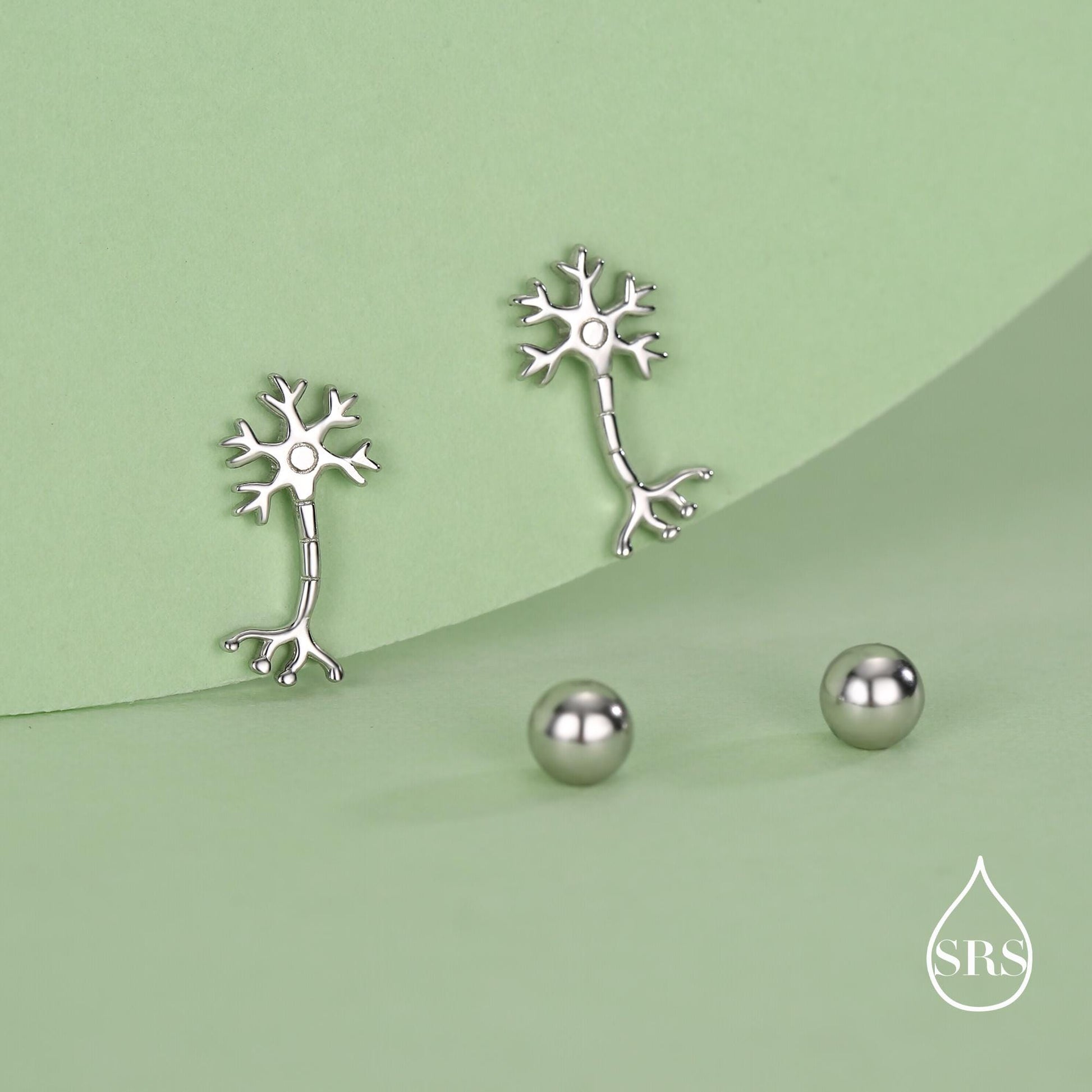 Sterling Silver Neuron 18G Screw Back Stud Earrings