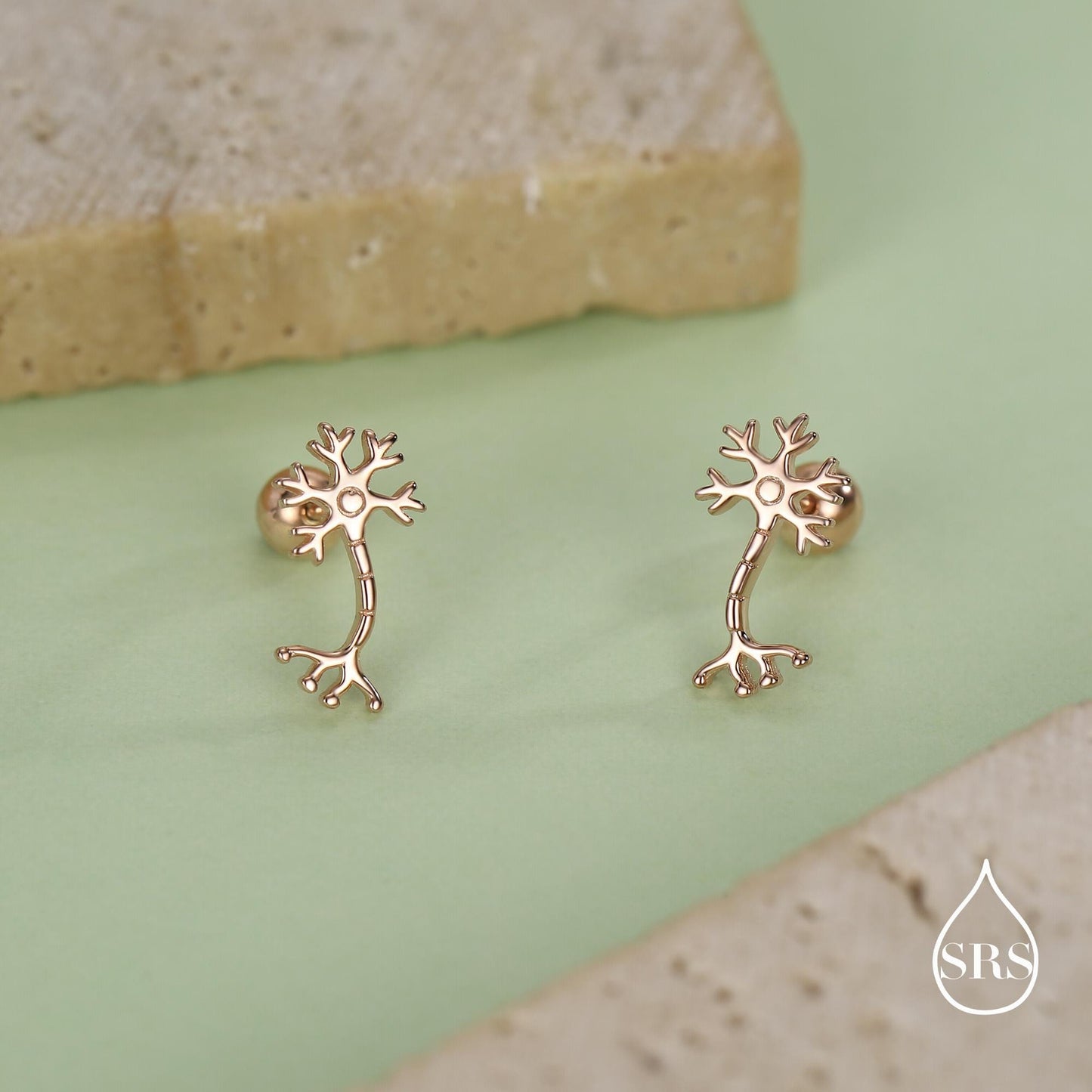 Sterling Silver Neuron 18G Screw Back Stud Earrings