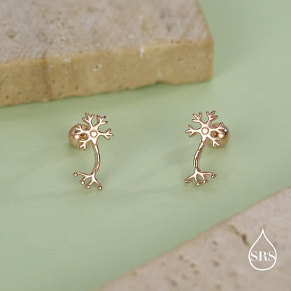 Sterling Silver Neuron 18G Screw Back Stud Earrings