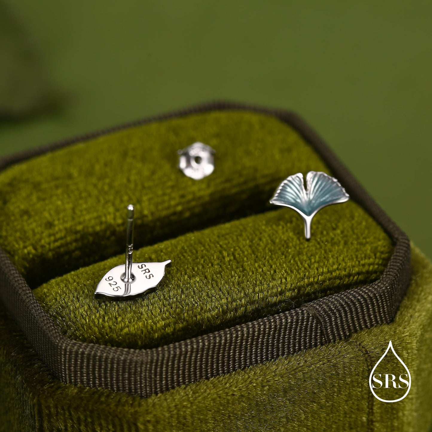 Mismatched Enamel Beech and Ginkgo Leaf Stud Earrings in Sterling Silver, Asymmetric Petite Beech Leaf Earrings, Nature Inspired