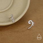 Sterling Silver Treble & Bass Clef Mismatched Stud Earrings, Asymmetric Music Earrings, Melody Earrings