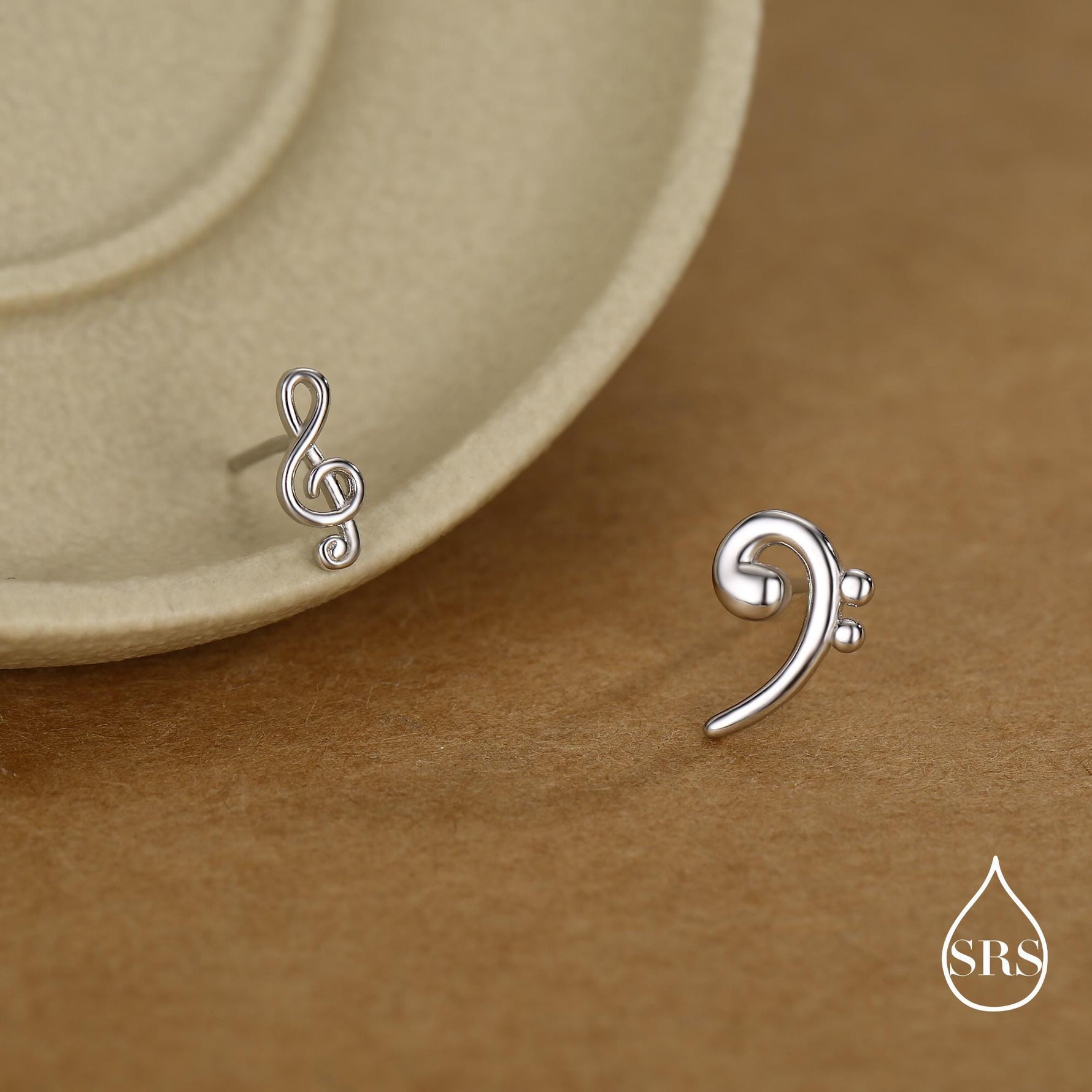 Sterling Silver Treble & Bass Clef Mismatched Stud Earrings, Asymmetric Music Earrings, Melody Earrings