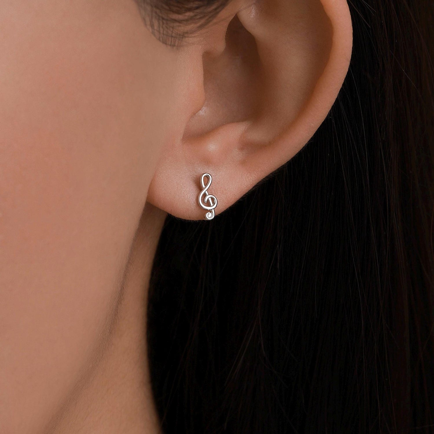 Treble Clef Stud Earrings in Sterling Silver, Music Stud Earrings , Silver Gold or Rose Gold, Musical Earrings