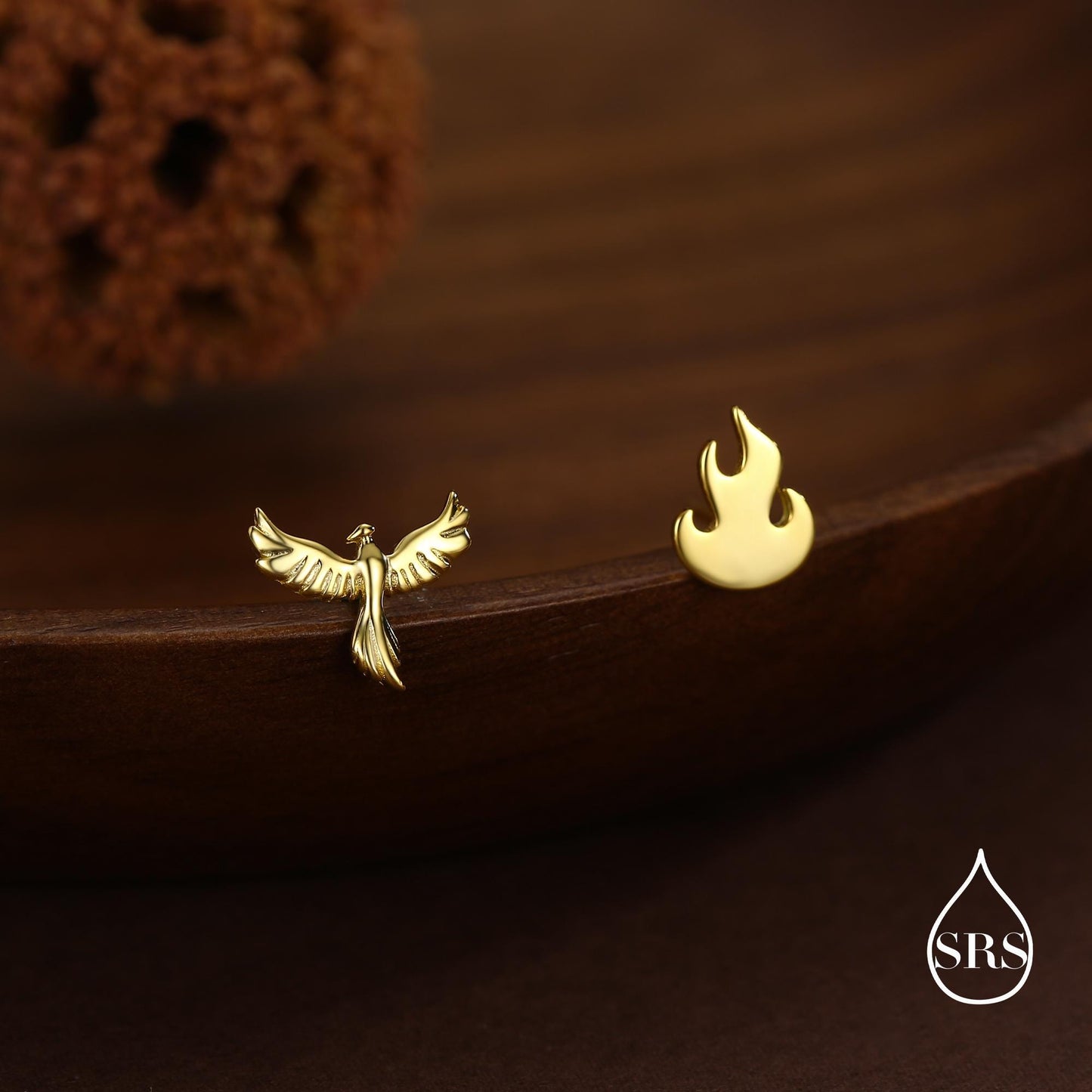 Mismatched Sterling Silver Phoenix and Fire Stud Earrings, Asymmetric Fire and Phoenix Bird Earrings, Cute Fun Quirky,