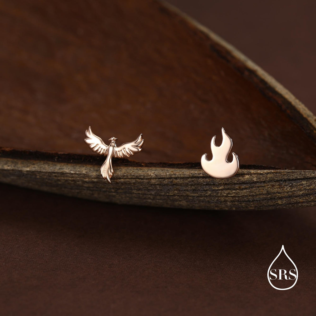 Mismatched Sterling Silver Phoenix and Fire Stud Earrings, Asymmetric Fire and Phoenix Bird Earrings, Cute Fun Quirky,