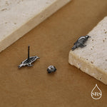 Crow Stud Earrings in Sterling Silver with Black Rhodium Coating, Bird Earrings