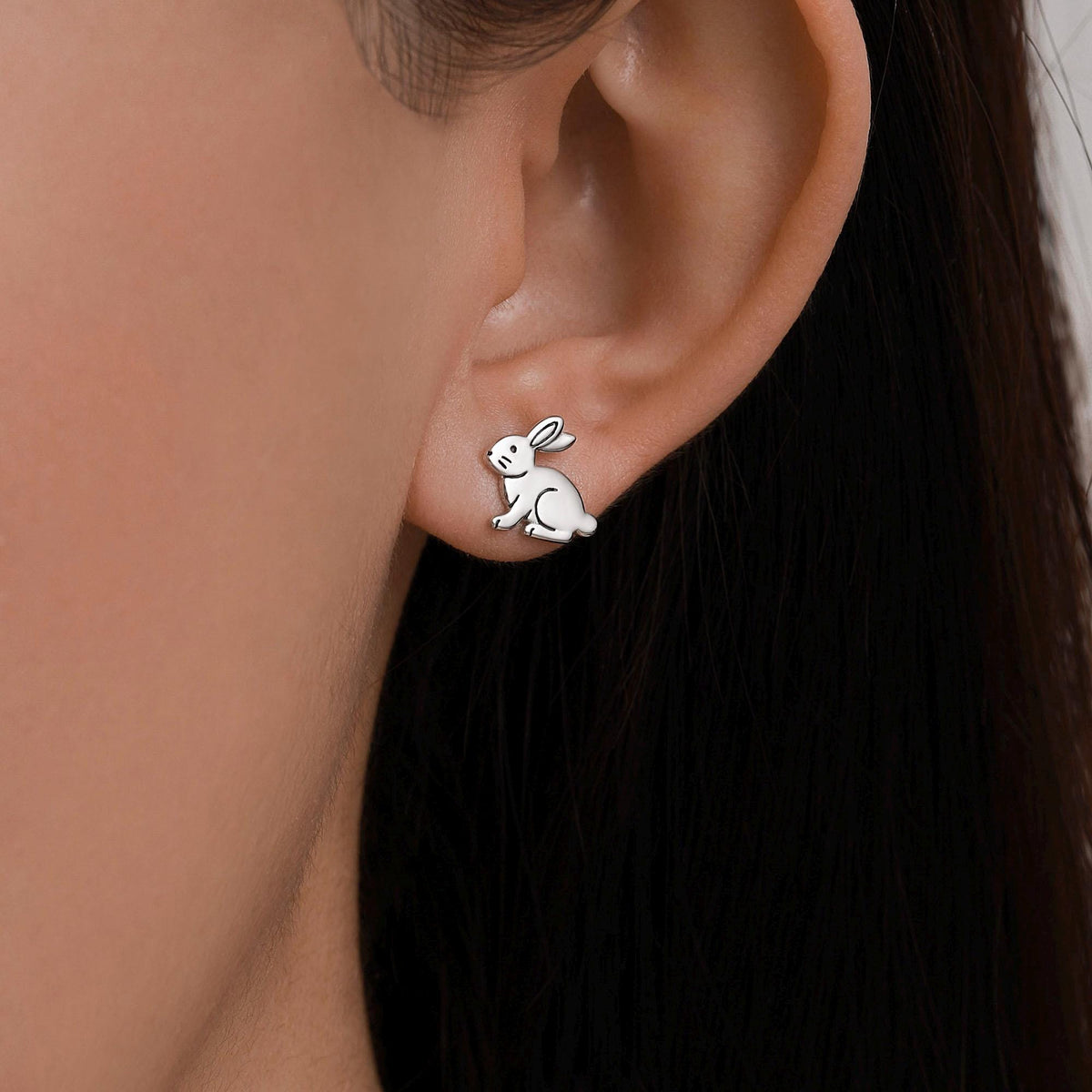 Sterling Silver Rabbit Stud Earrings