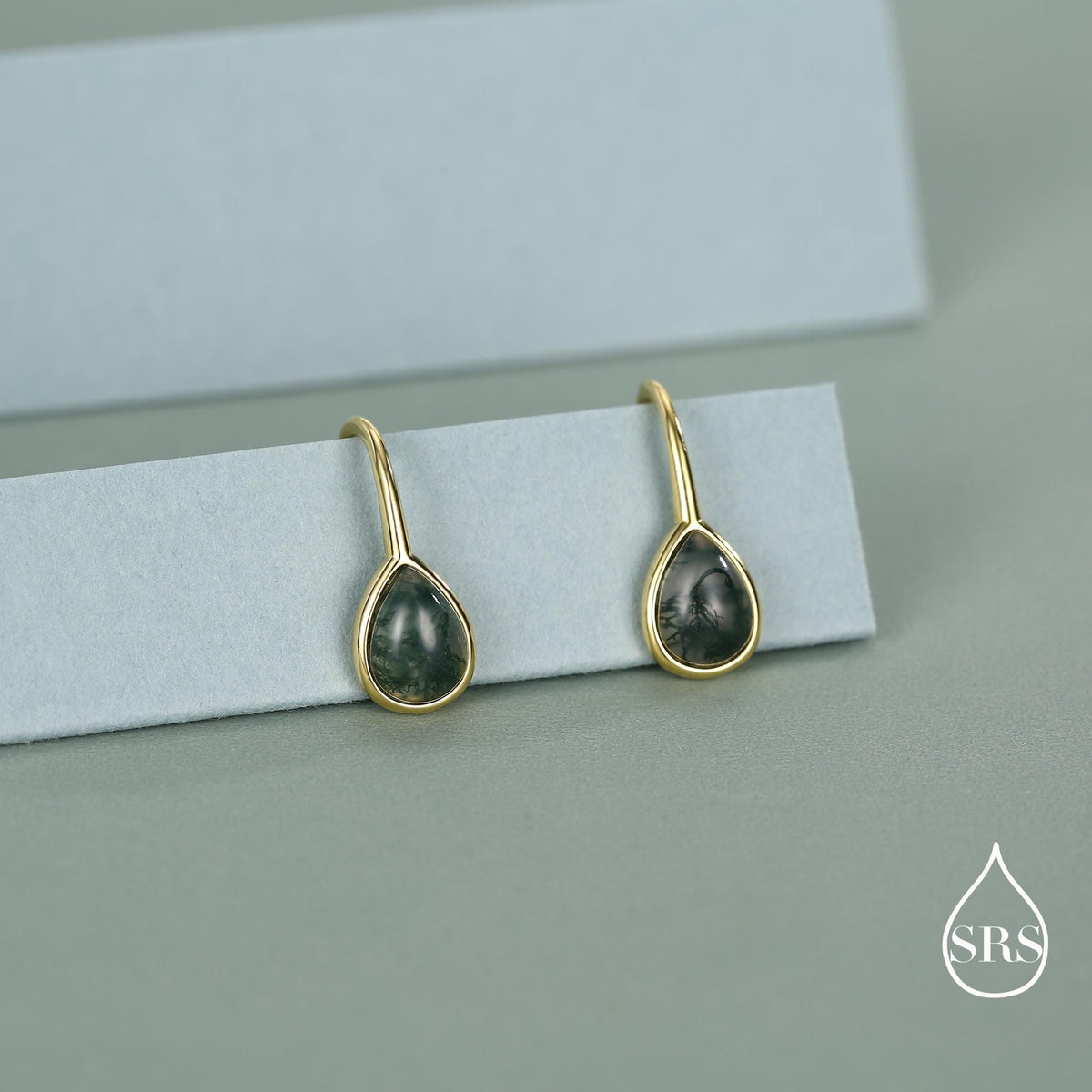 Sterling Silver Moss Agate Pear Drop Earrings
