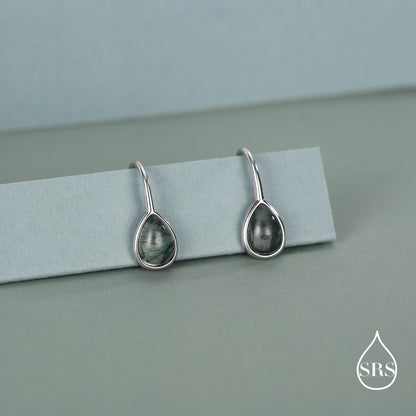 Sterling Silver Moss Agate Pear Drop Earrings