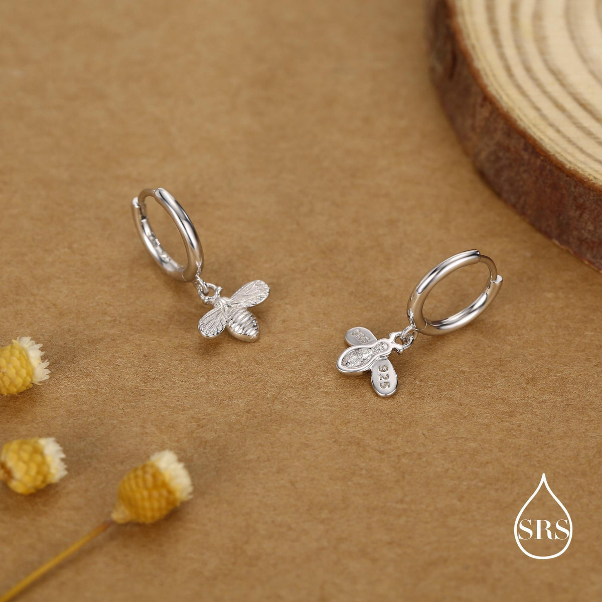 Dainty Sterling Silver Bumble Bee Huggie Hoops, Silver, Gold or Rose Gold, Honey Bee Hoop Earrings,