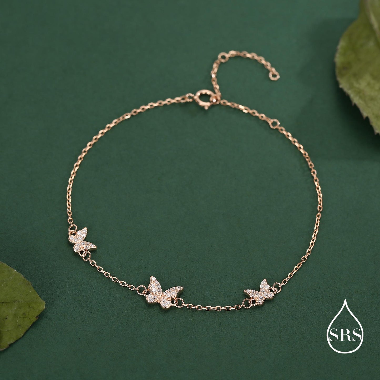 CZ Butterfly Floating Bracelet in Sterling Silver, Silver or Gold or Rose gold, Satellite Crystal Bracelet, Solid Silver Bracelet
