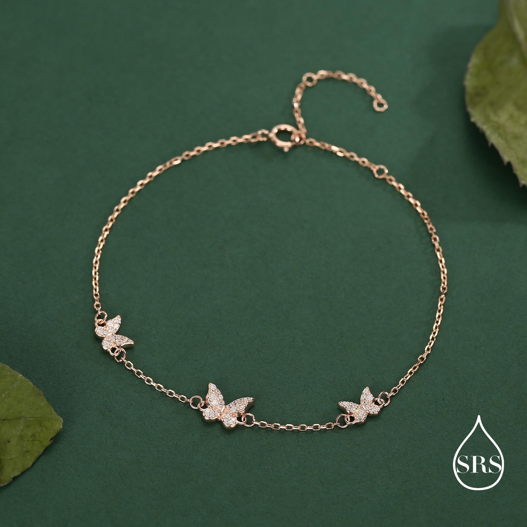 CZ Butterfly Floating Bracelet in Sterling Silver, Silver or Gold or Rose gold, Satellite Crystal Bracelet, Solid Silver Bracelet
