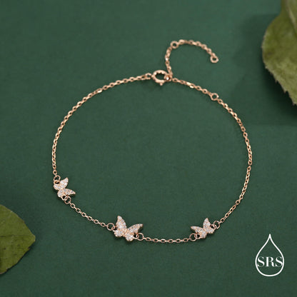 CZ Butterfly Floating Bracelet in Sterling Silver, Silver or Gold or Rose gold, Satellite Crystal Bracelet, Solid Silver Bracelet